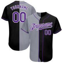 Load image into Gallery viewer, Custom Black Purple-Gray Authentic Split Fashion Baseball Jersey