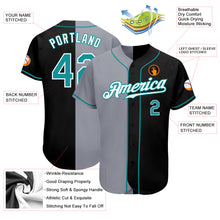 Load image into Gallery viewer, Custom Black Teal-Gray Authentic Split Fashion Baseball Jersey