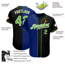 Load image into Gallery viewer, Custom Black Neon Green-Royal Authentic Split Fashion Baseball Jersey