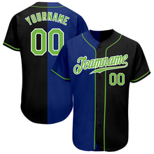 Load image into Gallery viewer, Custom Black Neon Green-Royal Authentic Split Fashion Baseball Jersey
