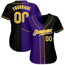 Load image into Gallery viewer, Custom Black Gold-Purple Authentic Split Fashion Baseball Jersey
