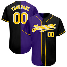 Load image into Gallery viewer, Custom Black Gold-Purple Authentic Split Fashion Baseball Jersey