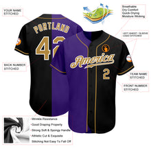 Load image into Gallery viewer, Custom Black Old Gold-Purple Authentic Split Fashion Baseball Jersey