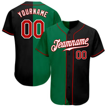 Load image into Gallery viewer, Custom Black Red-Kelly Green Authentic Split Fashion Baseball Jersey