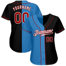 Load image into Gallery viewer, Custom Black Red-Powder Blue Authentic Split Fashion Baseball Jersey