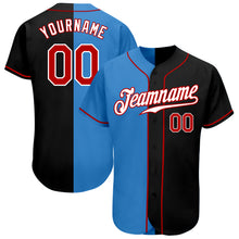Load image into Gallery viewer, Custom Black Red-Powder Blue Authentic Split Fashion Baseball Jersey