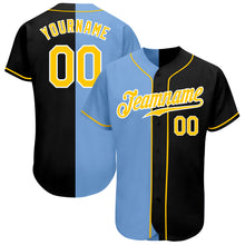 Load image into Gallery viewer, Custom Black Gold-Light Blue Authentic Split Fashion Baseball Jersey