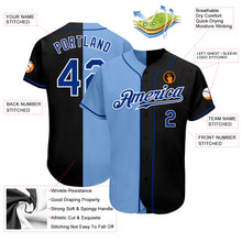 Load image into Gallery viewer, Custom Black Royal-Light Blue Authentic Split Fashion Baseball Jersey