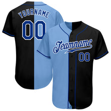 Load image into Gallery viewer, Custom Black Royal-Light Blue Authentic Split Fashion Baseball Jersey