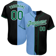 Load image into Gallery viewer, Custom Black Kelly Green-Light Blue Authentic Split Fashion Baseball Jersey