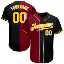 Load image into Gallery viewer, Custom Black Gold-Crimson Authentic Split Fashion Baseball Jersey