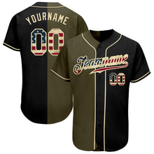 Load image into Gallery viewer, Custom Black Vintage USA Flag-Olive Authentic Split Fashion Baseball Jersey