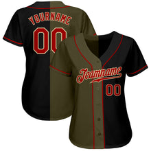 Load image into Gallery viewer, Custom Black Red-Olive Authentic Split Fashion Baseball Jersey