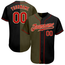 Load image into Gallery viewer, Custom Black Red-Olive Authentic Split Fashion Baseball Jersey