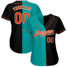 Load image into Gallery viewer, Custom Black Orange-Aqua Authentic Split Fashion Baseball Jersey