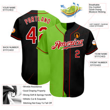 Load image into Gallery viewer, Custom Black Red-Neon Green Authentic Split Fashion Baseball Jersey