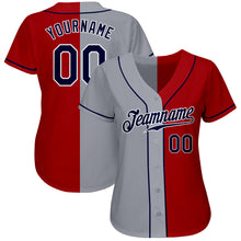 Load image into Gallery viewer, Custom Red Navy-Gray Authentic Split Fashion Baseball Jersey