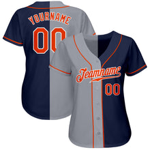 Load image into Gallery viewer, Custom Navy Orange-Gray Authentic Split Fashion Baseball Jersey