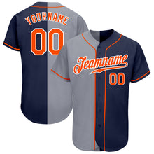 Load image into Gallery viewer, Custom Navy Orange-Gray Authentic Split Fashion Baseball Jersey