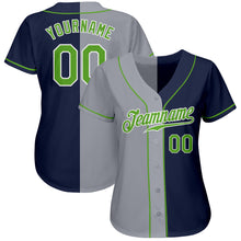 Load image into Gallery viewer, Custom Navy Neon Green-Gray Authentic Split Fashion Baseball Jersey