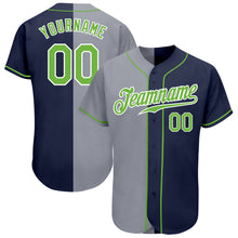 Load image into Gallery viewer, Custom Navy Neon Green-Gray Authentic Split Fashion Baseball Jersey