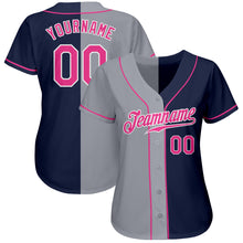 Load image into Gallery viewer, Custom Navy Pink-Gray Authentic Split Fashion Baseball Jersey