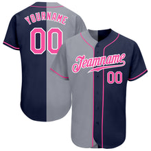 Load image into Gallery viewer, Custom Navy Pink-Gray Authentic Split Fashion Baseball Jersey