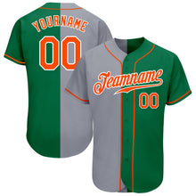 Load image into Gallery viewer, Custom Kelly Green Orange-Gray Authentic Split Fashion Baseball Jersey