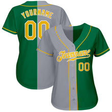 Load image into Gallery viewer, Custom Kelly Green Gold-Gray Authentic Split Fashion Baseball Jersey