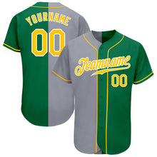 Load image into Gallery viewer, Custom Kelly Green Gold-Gray Authentic Split Fashion Baseball Jersey