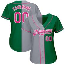 Load image into Gallery viewer, Custom Kelly Green Pink-Gray Authentic Split Fashion Baseball Jersey