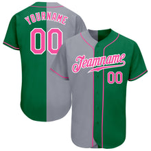 Load image into Gallery viewer, Custom Kelly Green Pink-Gray Authentic Split Fashion Baseball Jersey
