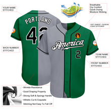 Load image into Gallery viewer, Custom Kelly Green Black-Gray Authentic Split Fashion Baseball Jersey