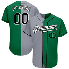 Load image into Gallery viewer, Custom Kelly Green Black-Gray Authentic Split Fashion Baseball Jersey