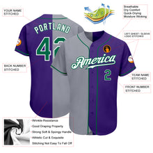 Load image into Gallery viewer, Custom Purple Kelly Green-Gray Authentic Split Fashion Baseball Jersey