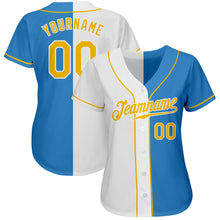 Load image into Gallery viewer, Custom Powder Blue Gold-White Authentic Split Fashion Baseball Jersey