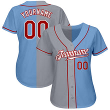 Load image into Gallery viewer, Custom Light Blue Red-Gray Authentic Split Fashion Baseball Jersey