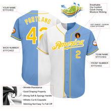 Load image into Gallery viewer, Custom Light Blue Gold-White Authentic Split Fashion Baseball Jersey
