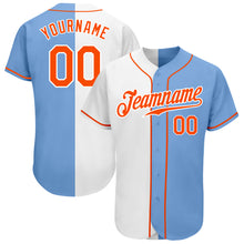 Load image into Gallery viewer, Custom Light Blue Orange-White Authentic Split Fashion Baseball Jersey