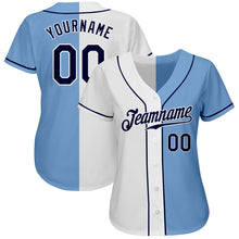 Load image into Gallery viewer, Custom Light Blue Navy-White Authentic Split Fashion Baseball Jersey