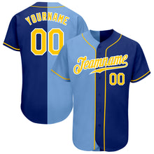 Load image into Gallery viewer, Custom Royal Gold-Light Blue Authentic Split Fashion Baseball Jersey