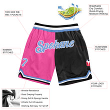 Load image into Gallery viewer, Custom Pink Light Blue-Black Authentic Throwback Split Fashion Basketball Shorts