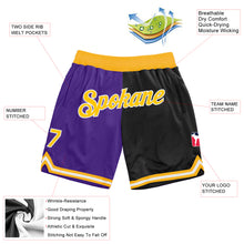 Load image into Gallery viewer, Custom Purple Gold-Black Authentic Throwback Split Fashion Basketball Shorts
