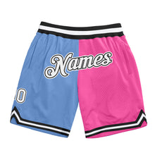 Load image into Gallery viewer, Custom Light Blue White-Pink Authentic Throwback Split Fashion Basketball Shorts