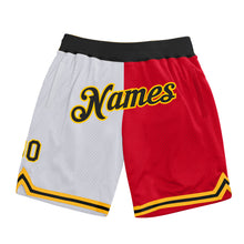 Load image into Gallery viewer, Custom White Black-Red Authentic Throwback Split Fashion Basketball Shorts