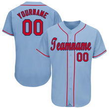 Load image into Gallery viewer, Custom Light Blue Red-Navy Baseball Jersey
