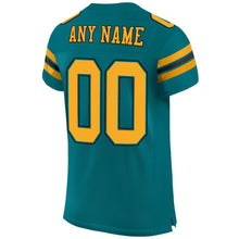Load image into Gallery viewer, Custom Teal Gold-Black Mesh Authentic Football Jersey