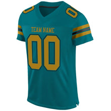 Load image into Gallery viewer, Custom Teal Old Gold-Black Mesh Authentic Football Jersey