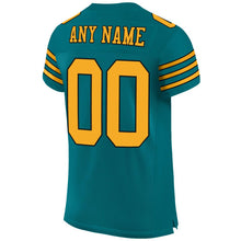 Load image into Gallery viewer, Custom Teal Gold-Black Mesh Authentic Football Jersey