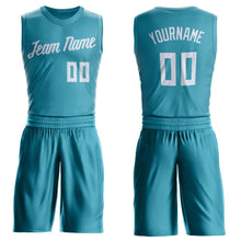 Load image into Gallery viewer, Custom Teal White Round Neck Suit Basketball Jersey